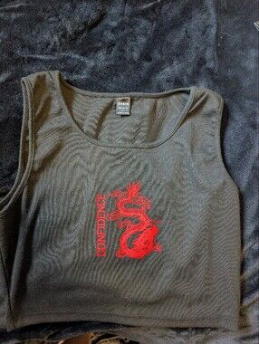 SHEIN Black Ribbed Crop Tank with Red Dragon Graphic
